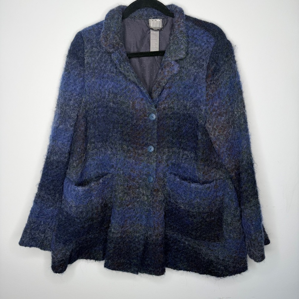 Lilith French Designer Blue Alpaca Mohair Wool Blend Jacket Tissu Italien L/42